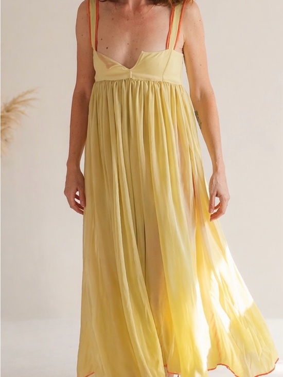 XPNCR Dresses & Skirts - Chartreuse/Yellow Maxi Dress with Sheer Skirt